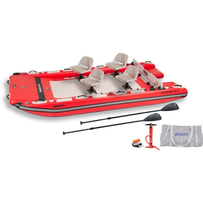 Sea Eagle FastCat14 Inflatable Catamaran Deluxe In Red Front View